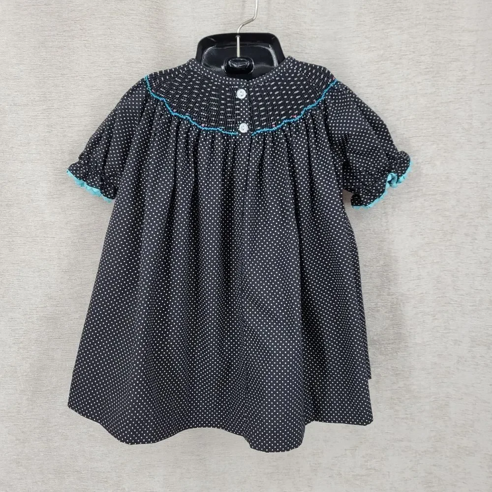 Stellybelly Turkey Thanksgiving Smocked Black Polka Dot Ricrac Trim Girls' Top